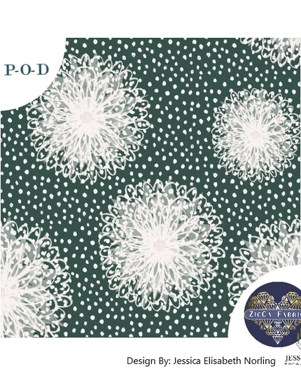 Flowerdots dark Green Bomullsjersey 240gsm