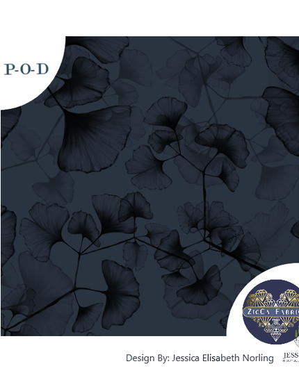 Gingko Leaves Dark Blue Bomullsjersey 240gsm