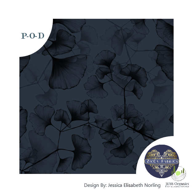 Gingko Leaves Dark Blue Bomullsjersey 240gsm