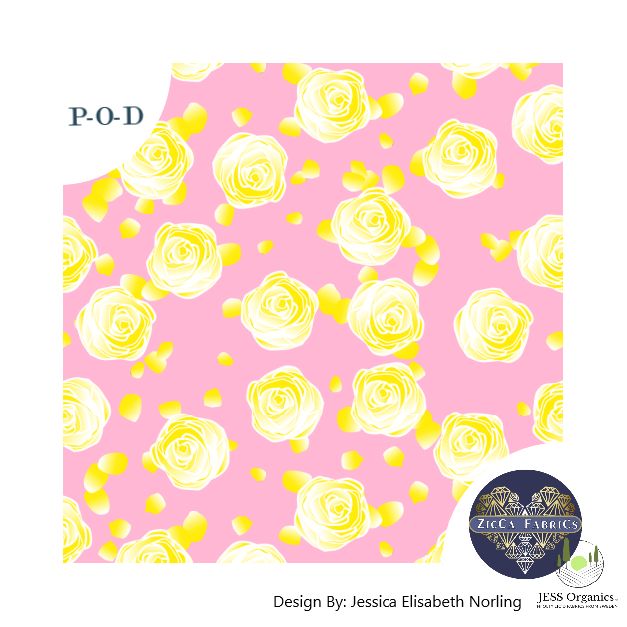 Roses Yellow/Pink Cotton Jersey 240gsm