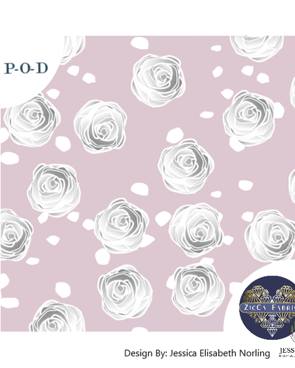 Roses old pink/grey Linen fabric 180gsm