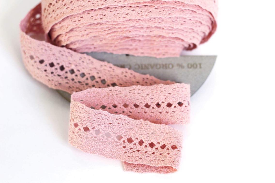 Organic Crochet Cotton Lace Pale Blush (Salmon Pink)