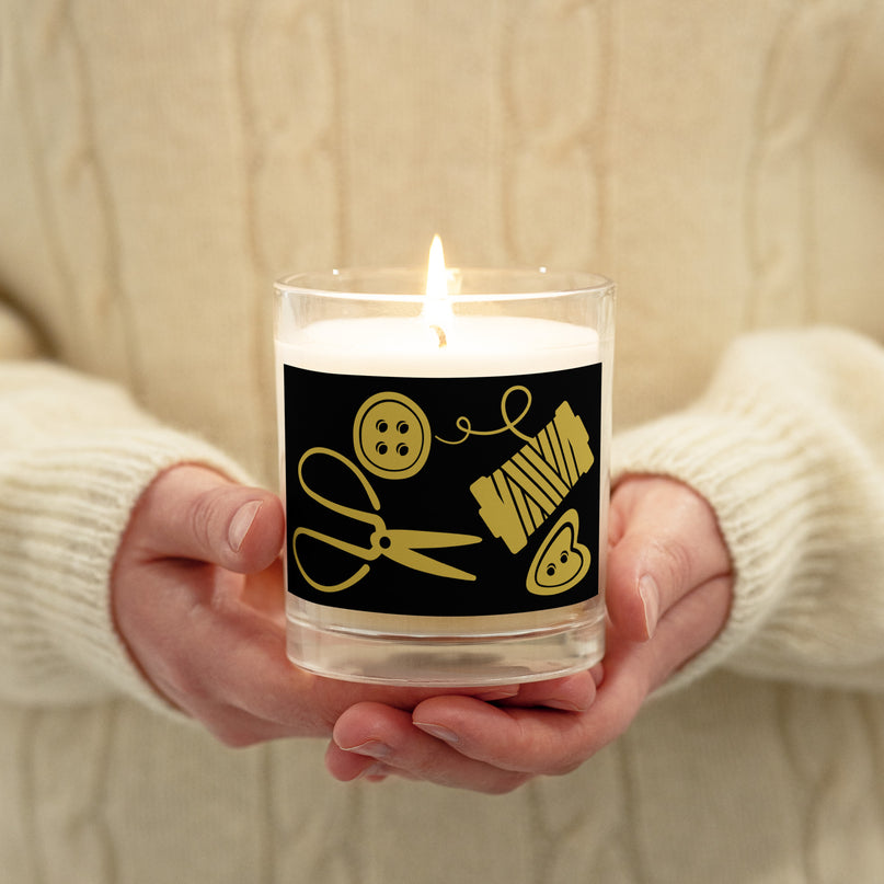 Sojavaxljus i glasbehållare - "Sewing black-gold"