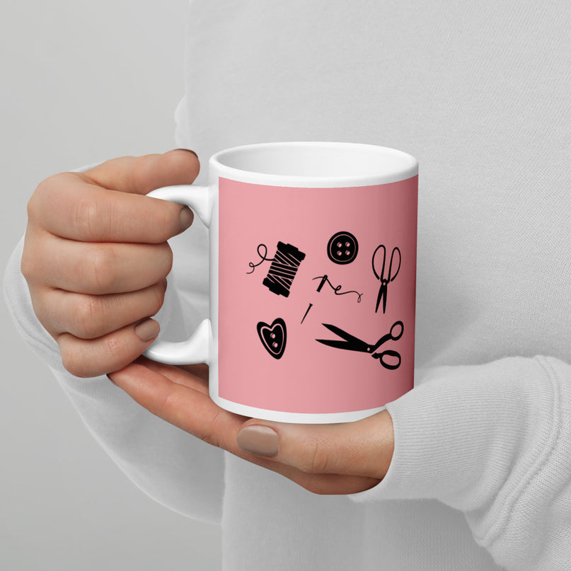 Mug - "Sewing is my therapy" Pink